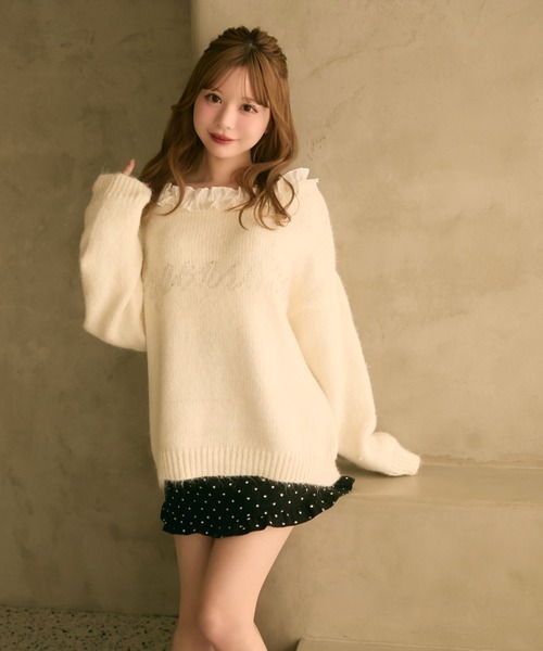 TITTY&CO.（ティティーアンドコー）の「フリル襟付きラメ刺繍ニット（ニット/セーター・レディース・ネイビー/アイボリー/グレー・FREE）」の18枚目の写真