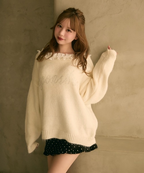 TITTY&CO.（ティティーアンドコー）の「フリル襟付きラメ刺繍ニット（ニット/セーター・レディース・ネイビー/アイボリー/グレー・FREE）」の19枚目の写真