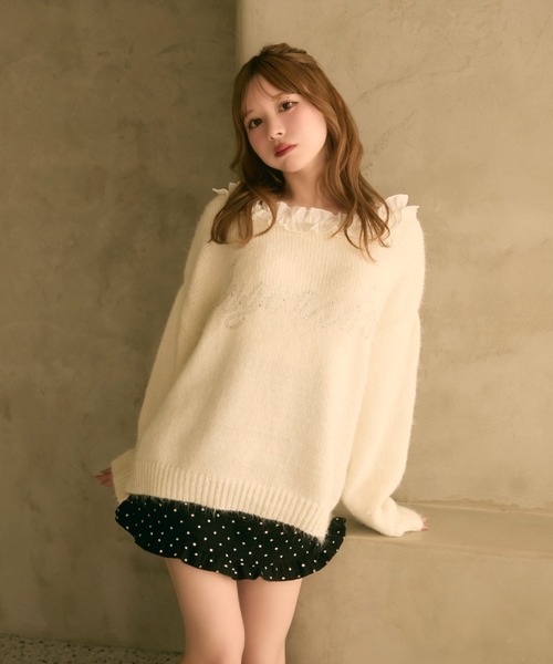 TITTY&CO.（ティティーアンドコー）の「フリル襟付きラメ刺繍ニット（ニット/セーター・レディース・ネイビー/アイボリー/グレー・FREE）」の20枚目の写真