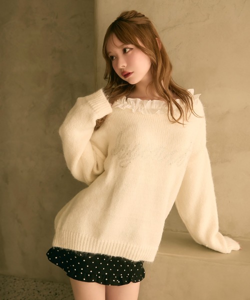 TITTY&CO.（ティティーアンドコー）の「フリル襟付きラメ刺繍ニット（ニット/セーター・レディース・ネイビー/アイボリー/グレー・FREE）」の22枚目の写真