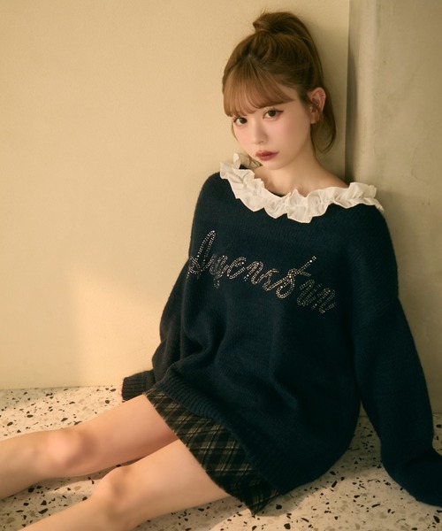 TITTY&CO.（ティティーアンドコー）の「フリル襟付きラメ刺繍ニット（ニット/セーター・レディース・ネイビー/アイボリー/グレー・FREE）」の9枚目の写真