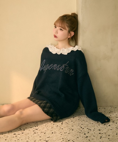 TITTY&CO.（ティティーアンドコー）の「フリル襟付きラメ刺繍ニット（ニット/セーター・レディース・ネイビー/アイボリー/グレー・FREE）」の11枚目の写真