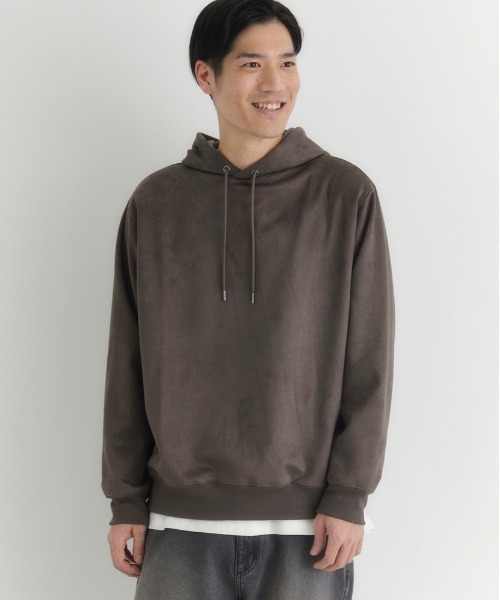 BACK NUMBER（バックナンバー）の「【BACK NUMBER】フェイクスエードパーカー (上質素材/微光沢/レイヤードスタイル/デイリーユース)（パーカー・メンズ・ライトベージュ/ダークグレー/グリーン・L/XL/M）」の3枚目の写真