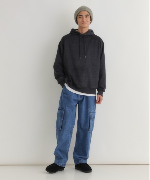 BACK NUMBER（バックナンバー）の「【BACK NUMBER】フェイクスエードパーカー (上質素材/微光沢/レイヤードスタイル/デイリーユース)（パーカー・メンズ・ライトベージュ/ダークグレー/グリーン・L/XL/M）」の10枚目の写真