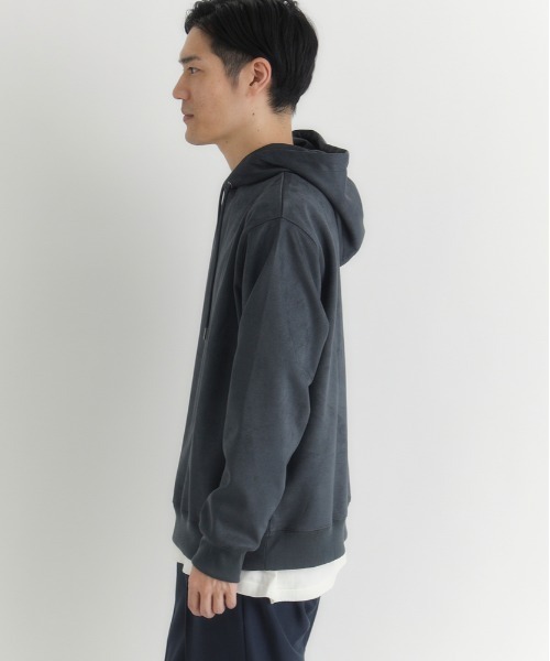 BACK NUMBER（バックナンバー）の「【BACK NUMBER】フェイクスエードパーカー (上質素材/微光沢/レイヤードスタイル/デイリーユース)（パーカー・メンズ・ライトベージュ/ダークグレー/グリーン・L/XL/M）」の18枚目の写真