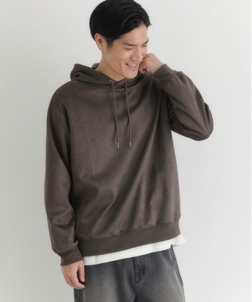 BACK NUMBER（バックナンバー）の「【BACK NUMBER】フェイクスエードパーカー (上質素材/微光沢/レイヤードスタイル/デイリーユース)（パーカー・メンズ・ライトベージュ/ダークグレー/グリーン・L/XL/M）」の21枚目の写真