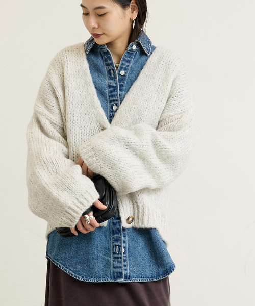 TRICOTS JEAN MARC（トリコットジーンマルク）の「《追加2》【TRICOTS JEAN MARC/トリコットジーンマルク】ボタンツキカーデ（カーディガン/ボレロ・レディース・アイボリー/ブラウン/ブルー/グリーン・FREE）」の2枚目の写真