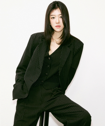 TAILORED STRIPE SINGLE JACKET_BLACK