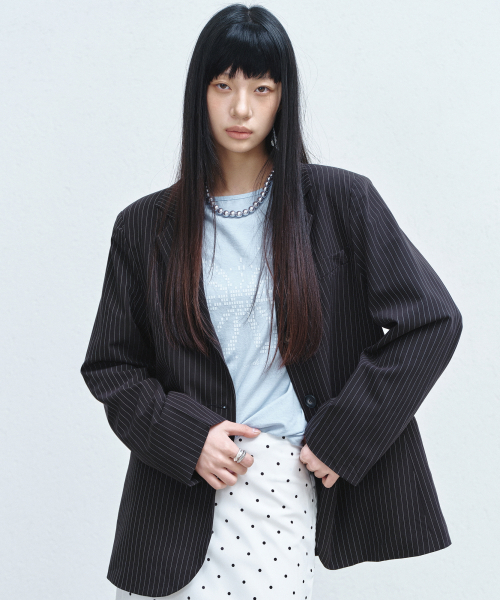 NICK&NICOLE(ニックアンドニコール)の「TAILORED STRIPE SINGLE JACKET_BLACK(テーラードジャケット・レディース・その他・MEDIUM/LARGE)」の6枚目の写真