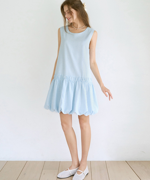 SLOWLOLLI（スローローリ）の「Pumpkin puff stripe dress（ワンピース・レディース・スカイブルー・FREE/LARGE）」の4枚目の写真