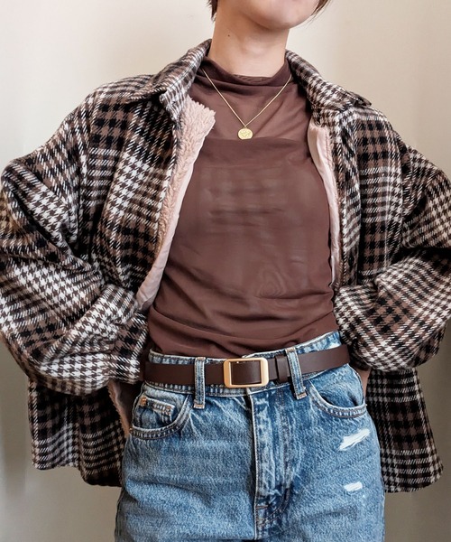 styiro（スタイロ）の「レイヤードトップス シースルーハイネックカットソー（Tシャツ/カットソー・レディース・ホワイト/ブラウン/ブラック・XS/S/M）」の5枚目の写真