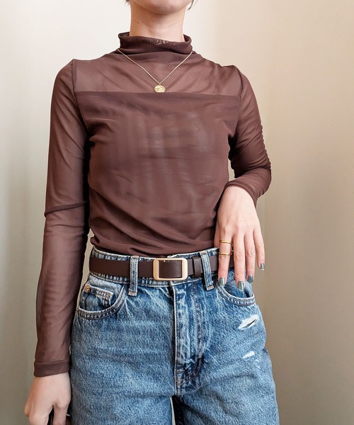 styiro（スタイロ）の「レイヤードトップス シースルーハイネックカットソー（Tシャツ/カットソー・レディース・ホワイト/ブラウン/ブラック・XS/S/M）」の11枚目の写真