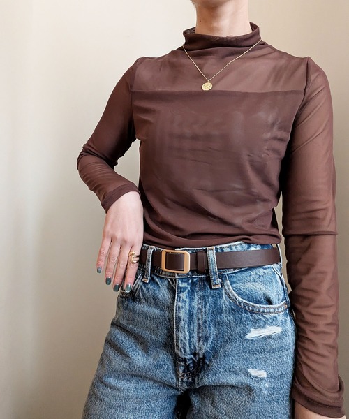 styiro（スタイロ）の「レイヤードトップス シースルーハイネックカットソー（Tシャツ/カットソー・レディース・ホワイト/ブラウン/ブラック・XS/S/M）」の8枚目の写真