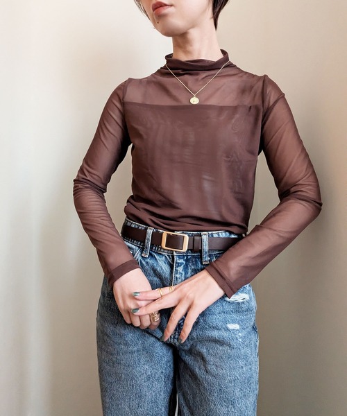 styiro（スタイロ）の「レイヤードトップス シースルーハイネックカットソー（Tシャツ/カットソー・レディース・ホワイト/ブラウン/ブラック・XS/S/M）」の7枚目の写真