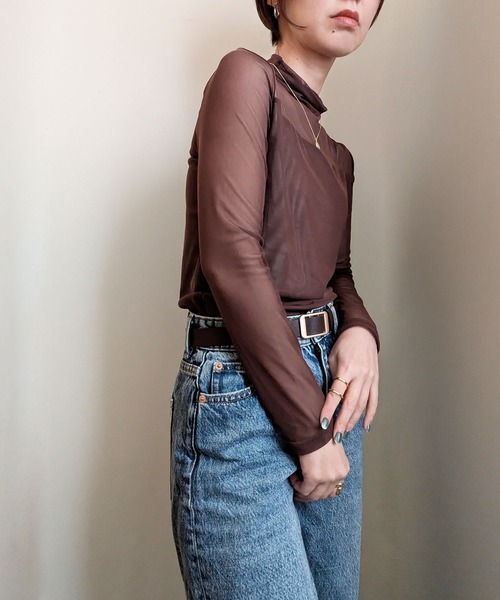 styiro（スタイロ）の「レイヤードトップス シースルーハイネックカットソー（Tシャツ/カットソー・レディース・ホワイト/ブラウン/ブラック・XS/S/M）」の10枚目の写真