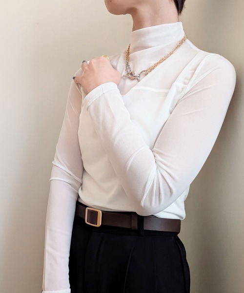 styiro（スタイロ）の「レイヤードトップス シースルーハイネックカットソー（Tシャツ/カットソー・レディース・ホワイト/ブラウン/ブラック・XS/S/M）」の15枚目の写真