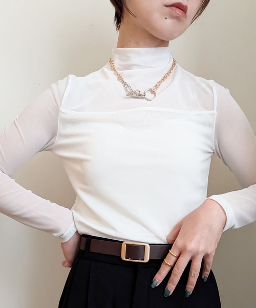 styiro（スタイロ）の「レイヤードトップス シースルーハイネックカットソー（Tシャツ/カットソー・レディース・ホワイト/ブラウン/ブラック・XS/S/M）」の14枚目の写真