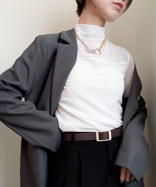 styiro（スタイロ）の「レイヤードトップス シースルーハイネックカットソー（Tシャツ/カットソー・レディース・ホワイト/ブラウン/ブラック・XS/S/M）」の17枚目の写真