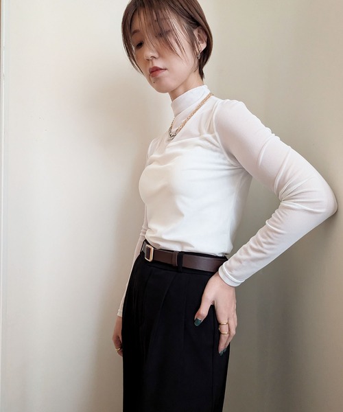 styiro（スタイロ）の「レイヤードトップス シースルーハイネックカットソー（Tシャツ/カットソー・レディース・ホワイト/ブラウン/ブラック・XS/S/M）」の21枚目の写真
