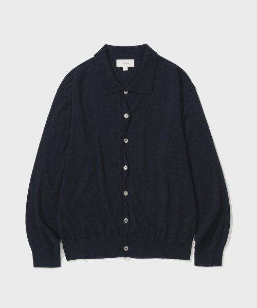 High Collar Twist Button Cardigan (Navy) — кардиган с высоким воротом и декоративной застёжкой (тёмно‑синий)