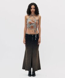 GRADATION MERMAID FIT DENIM SKIRT BLACK