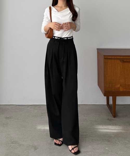 callautia(カラウティア)の「リボンデザインワイドパンツ(スラックス・レディース・チャコール/ブラック/アイボリー・SMALL/MEDIUM/LARGE)」の8枚目の写真