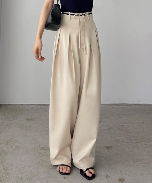 callautia(カラウティア)の「リボンデザインワイドパンツ(スラックス・レディース・チャコール/ブラック/アイボリー・SMALL/MEDIUM/LARGE)」の9枚目の写真