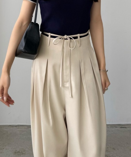 callautia(カラウティア)の「リボンデザインワイドパンツ(スラックス・レディース・チャコール/ブラック/アイボリー・SMALL/MEDIUM/LARGE)」の12枚目の写真