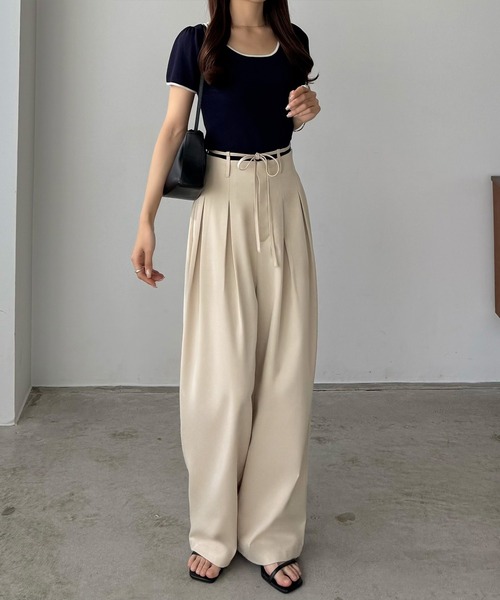 callautia(カラウティア)の「リボンデザインワイドパンツ(スラックス・レディース・チャコール/ブラック/アイボリー・SMALL/MEDIUM/LARGE)」の13枚目の写真