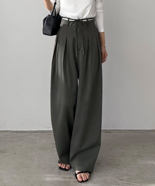 callautia(カラウティア)の「リボンデザインワイドパンツ(スラックス・レディース・チャコール/ブラック/アイボリー・SMALL/MEDIUM/LARGE)」の14枚目の写真