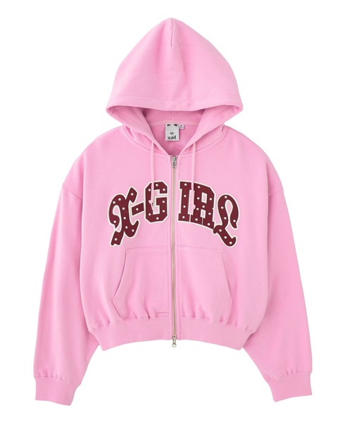 X-girl(エックスガール)の「STUDDED LOGO ZIP UP SWEAT HOODIE(パーカー・レディース・ブラック/ライトピンク/オリーブ・S/M)」の8枚目の写真
