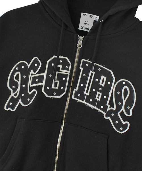 X-girl(エックスガール)の「STUDDED LOGO ZIP UP SWEAT HOODIE(パーカー・レディース・ブラック/ライトピンク/オリーブ・S/M)」の12枚目の写真