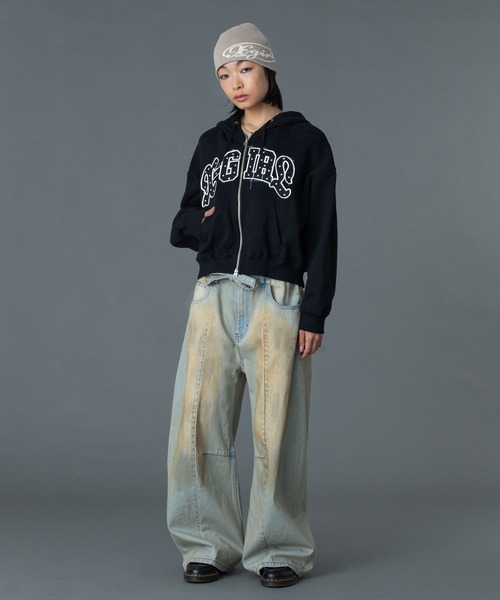 STUDDED LOGO ZIP UP SWEAT HOODIE（パーカー）｜X-girl（エックス