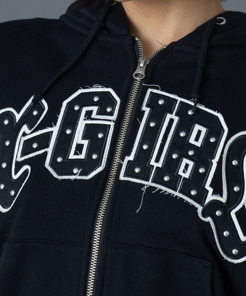 X-girl(エックスガール)の「STUDDED LOGO ZIP UP SWEAT HOODIE(パーカー・レディース・ブラック/ライトピンク/オリーブ・S/M)」の22枚目の写真