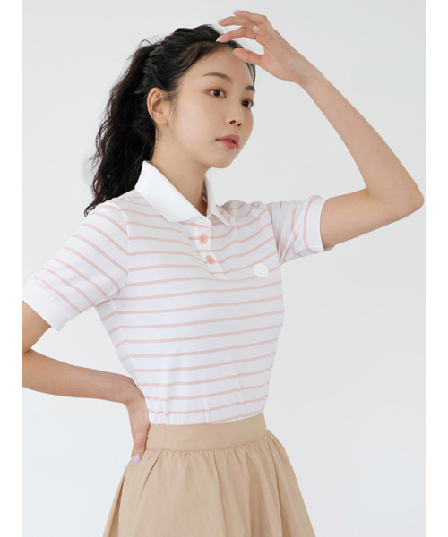 NITINA(ニティナ)の「ストライプカラー Tシャツ S/PK(ポロシャツ・レディース・ピンク・SMALL/MEDIUM)」の2枚目の写真