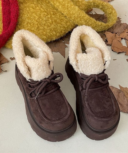 LAC-VERT（ラック・ヴェール）の「厚底ボアムートンブーツ（ブーツ・レディース・ベージュ/ブラウン・SMALL/MEDIUM/LARGE）」の9枚目の写真