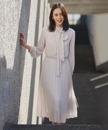 UNTITLED | 【セレモニー/フォーマル/洗える】ボウタイ プリーツワンピース(ワンピース)