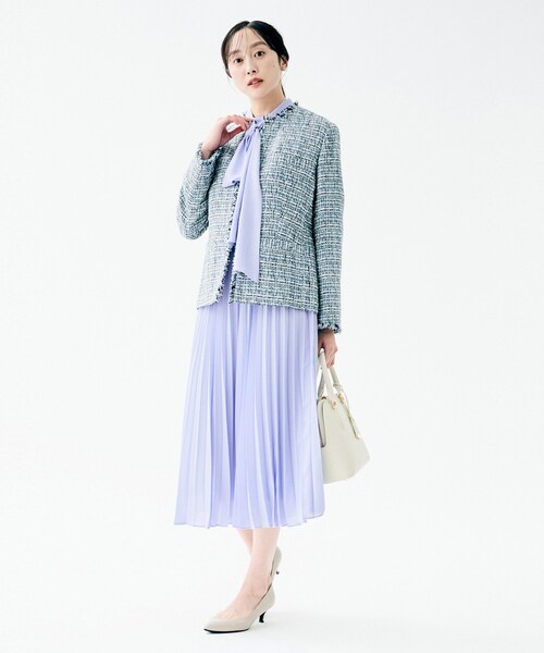 UNTITLED（アンタイトル）の「【セレモニー/フォーマル/洗える】ボウタイ プリーツワンピース（ワンピース・レディース・ネイビー/ライトベージュ/サックスブルー・00/01/02/03/04/42/44/46/48/50）」の9枚目の写真