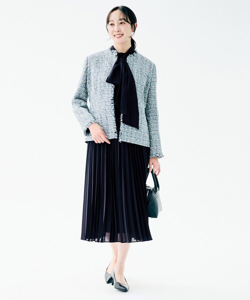 UNTITLED（アンタイトル）の「【セレモニー/フォーマル/洗える】ボウタイ プリーツワンピース（ワンピース・レディース・ネイビー/ライトベージュ/サックスブルー・00/01/02/03/04/42/44/46/48/50）」の16枚目の写真