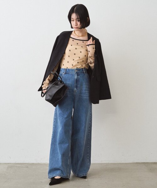 LOUNGEDRESS（ラウンジドレス）の「モノグラムシアープルオーバー（Tシャツ/カットソー・レディース・ブラック/ベージュ・FREE）」の3枚目の写真