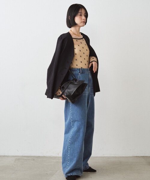 LOUNGEDRESS（ラウンジドレス）の「モノグラムシアープルオーバー（Tシャツ/カットソー・レディース・ブラック/ベージュ・FREE）」の4枚目の写真