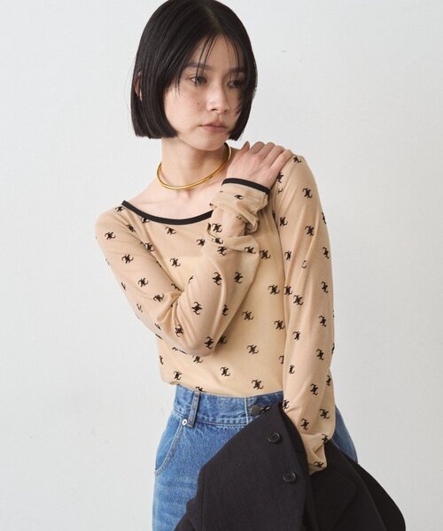 LOUNGEDRESS（ラウンジドレス）の「モノグラムシアープルオーバー（Tシャツ/カットソー・レディース・ブラック/ベージュ・FREE）」の8枚目の写真