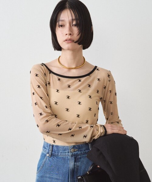 LOUNGEDRESS（ラウンジドレス）の「モノグラムシアープルオーバー（Tシャツ/カットソー・レディース・ブラック/ベージュ・FREE）」の6枚目の写真