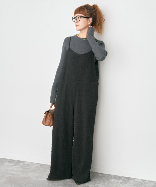 Spick & Span（スピックアンドスパン）の「《WEB限定 / 追加》ドットジャガードサロペット（サロペット/オーバーオール・レディース・ブラック・36/38）」の2枚目の写真