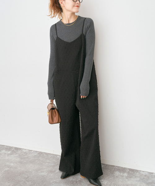 Spick & Span（スピックアンドスパン）の「《WEB限定 / 追加》ドットジャガードサロペット（サロペット/オーバーオール・レディース・ブラック・36/38）」の3枚目の写真