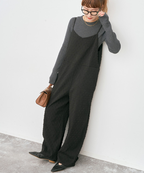 Spick & Span（スピックアンドスパン）の「《WEB限定 / 追加》ドットジャガードサロペット（サロペット/オーバーオール・レディース・ブラック・36/38）」の4枚目の写真