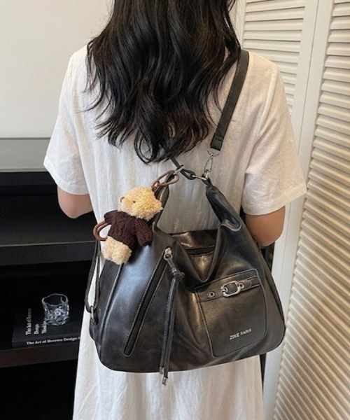 SHEPP(シープ)の「【3WAY/大容量!】フロントポケット フェイクレザーリュック ショルダートート(ショルダーバッグ・レディース・ブラウン/ブラック/ダークブラウン・F)」の1枚目の写真