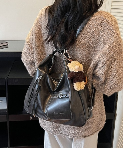 SHEPP(シープ)の「【3WAY/大容量!】フロントポケット フェイクレザーリュック ショルダートート(ショルダーバッグ・レディース・ブラウン/ブラック/ダークブラウン・F)」の4枚目の写真