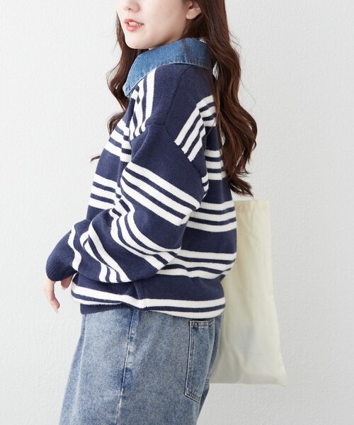 continuer de NICE CLAUP（コンティニューデナイスクラップ）の「デニム衿BIGニット（ニット/セーター・レディース・その他12/オフホワイト/ネイビー/トップグレー/その他1・FREE）」の10枚目の写真