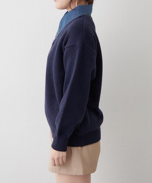 continuer de NICE CLAUP（コンティニューデナイスクラップ）の「デニム衿BIGニット（ニット/セーター・レディース・その他12/オフホワイト/ネイビー/トップグレー/その他1・FREE）」の16枚目の写真